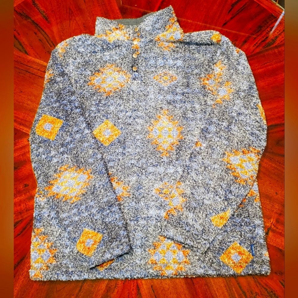ROWM Fleece Lined Quarter Snap Pullover Popular Southwest Aztec Style